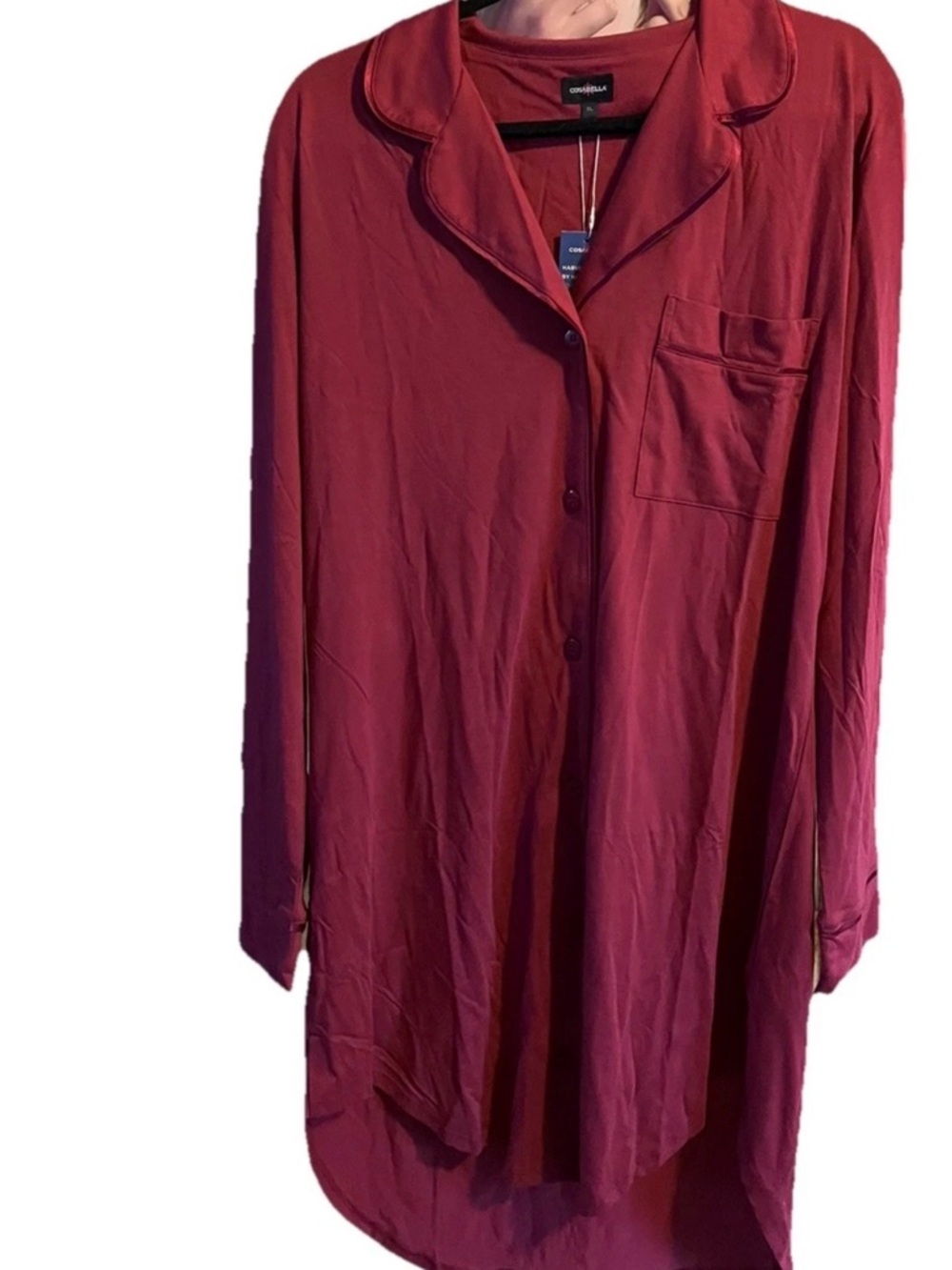 Red Wine Maroon Button-Down Sleep Shirt with Chest Pocket 50/50 Cotton/Modal